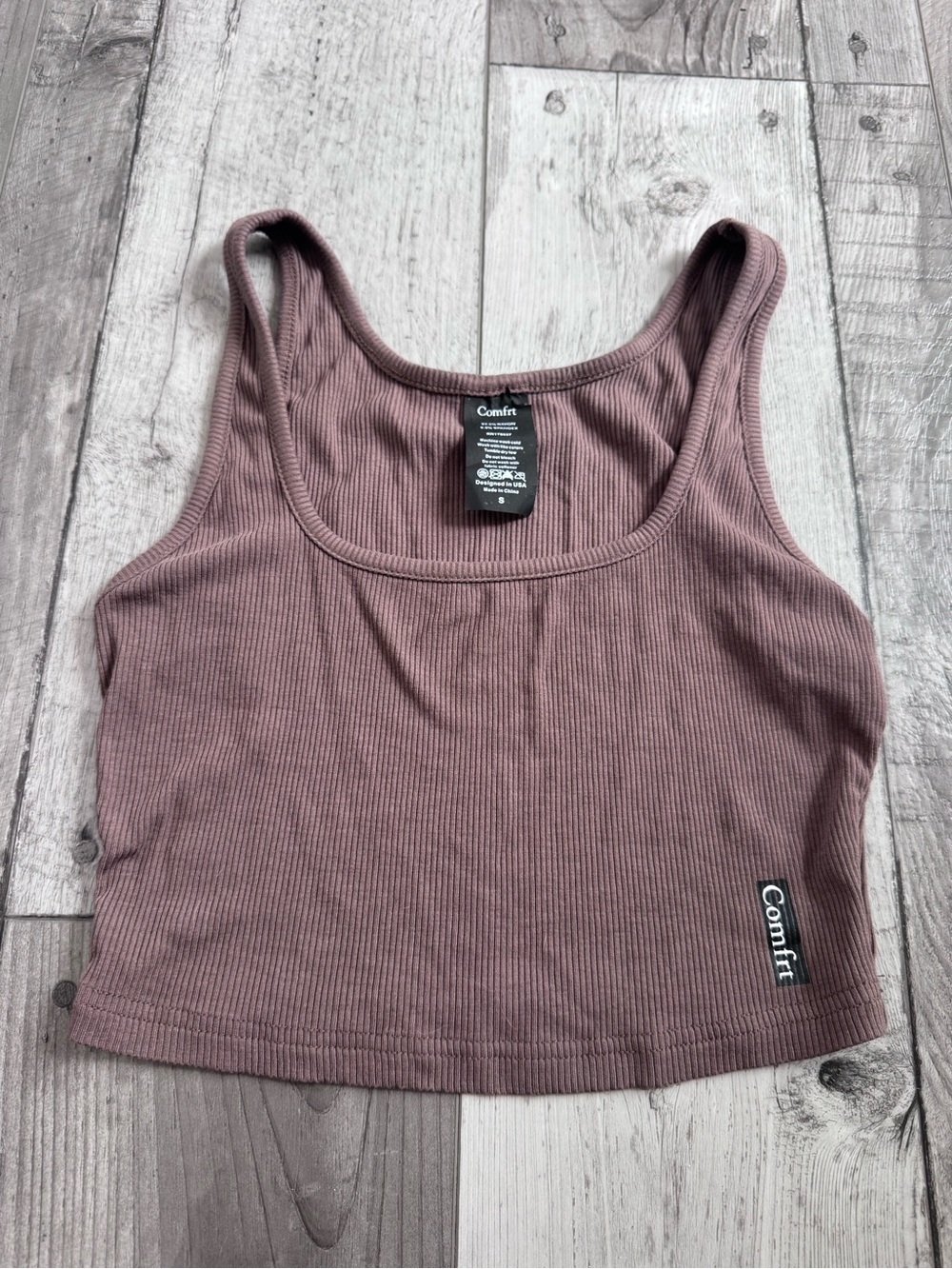 Comfrt Rib Contour Crop Tank Top Women's Brown Small Ribbed Knit